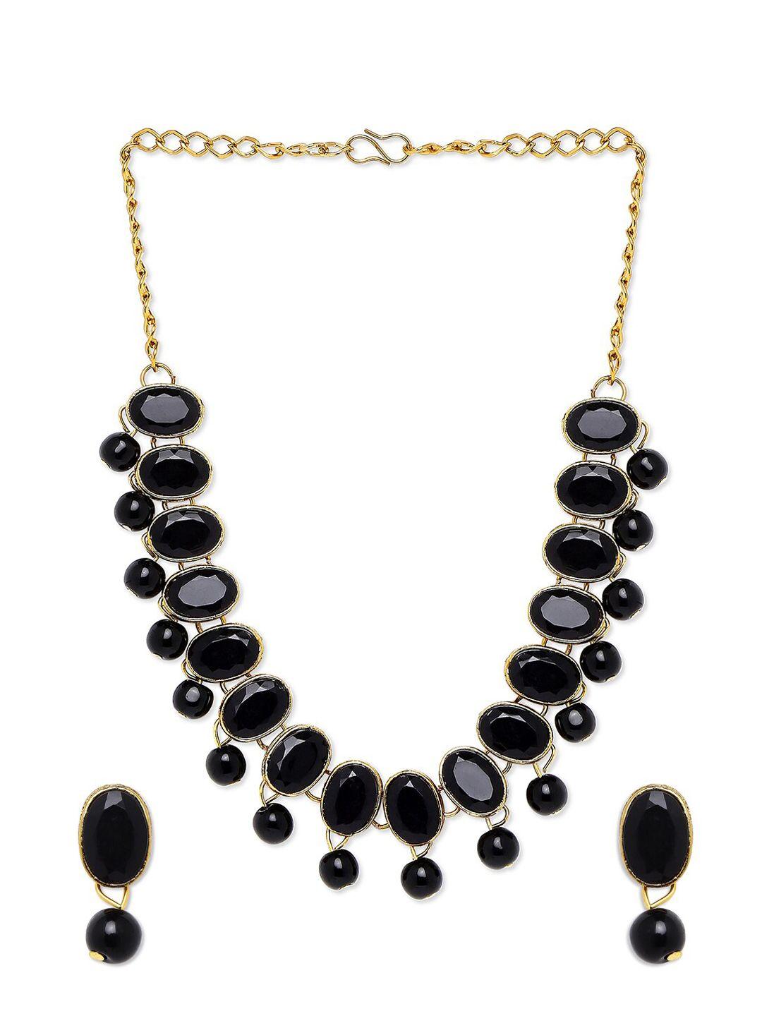 mahi black & gold -plated oval shape kundan jewellery set