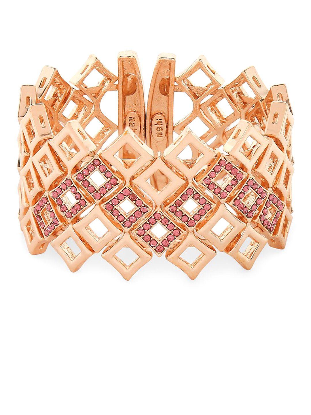 mahi rose gold-plated pink crystal studded cuff bracelet