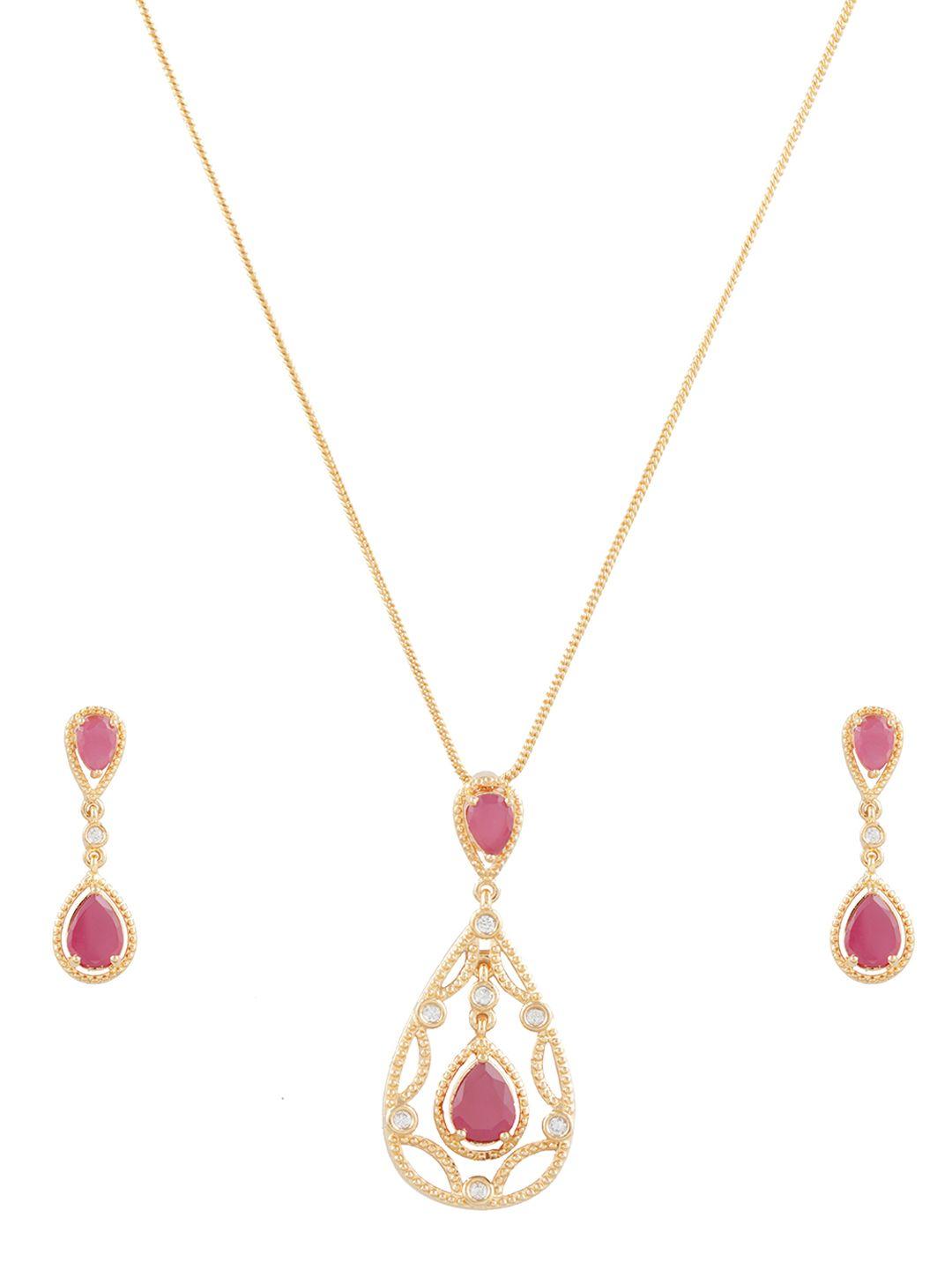 mahi pink & gold-toned fantastic cz pendant set