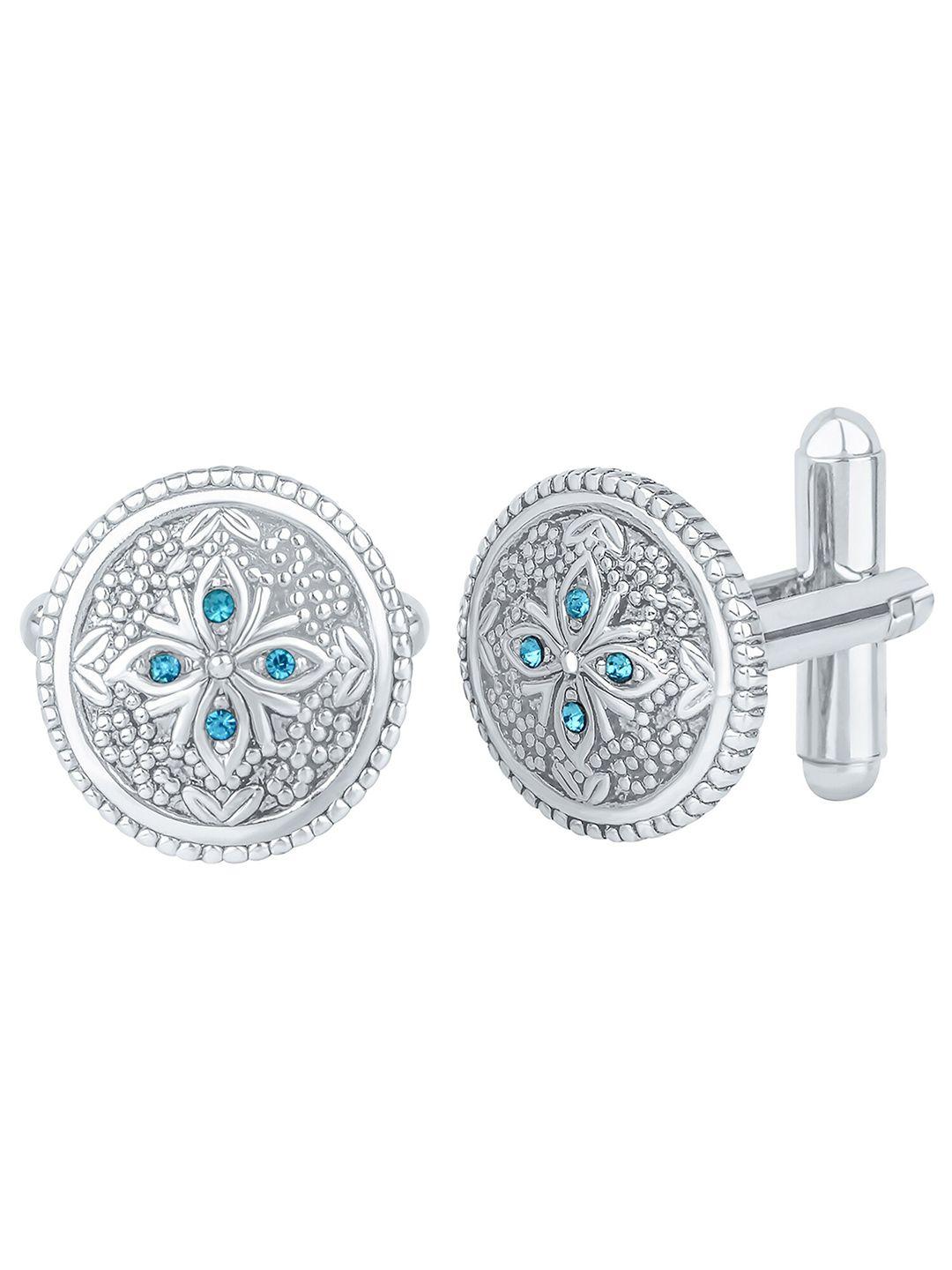 mahi rhodium-plated crystal floral cufflink