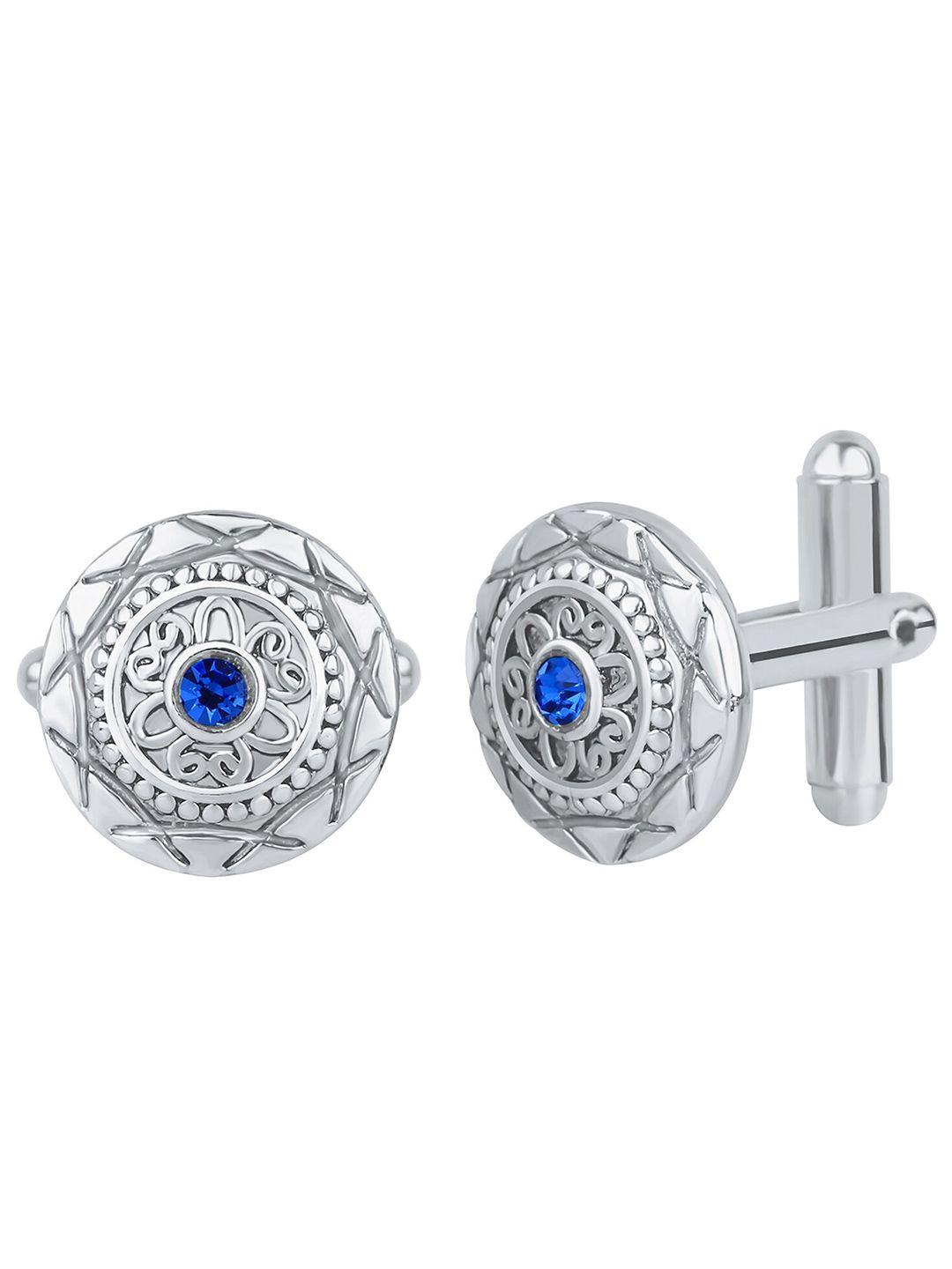 mahi rhodium-plated crystal round cufflink