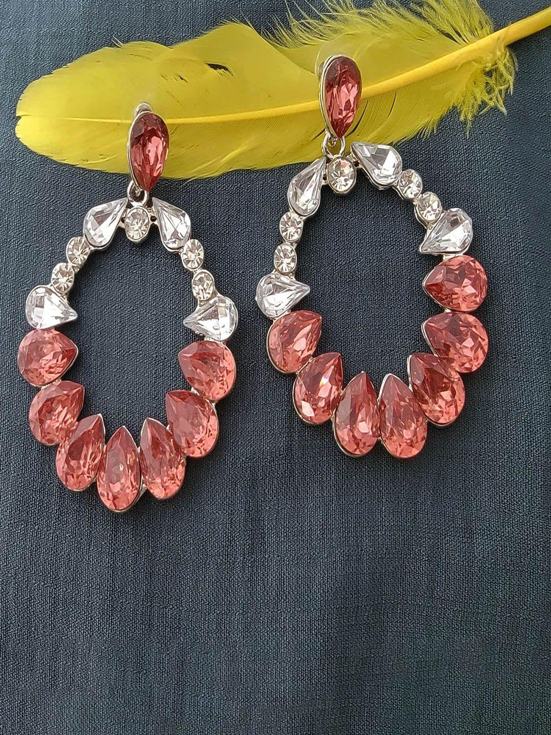 mahi rhodium-plated crystal studded contemporary drop earrings