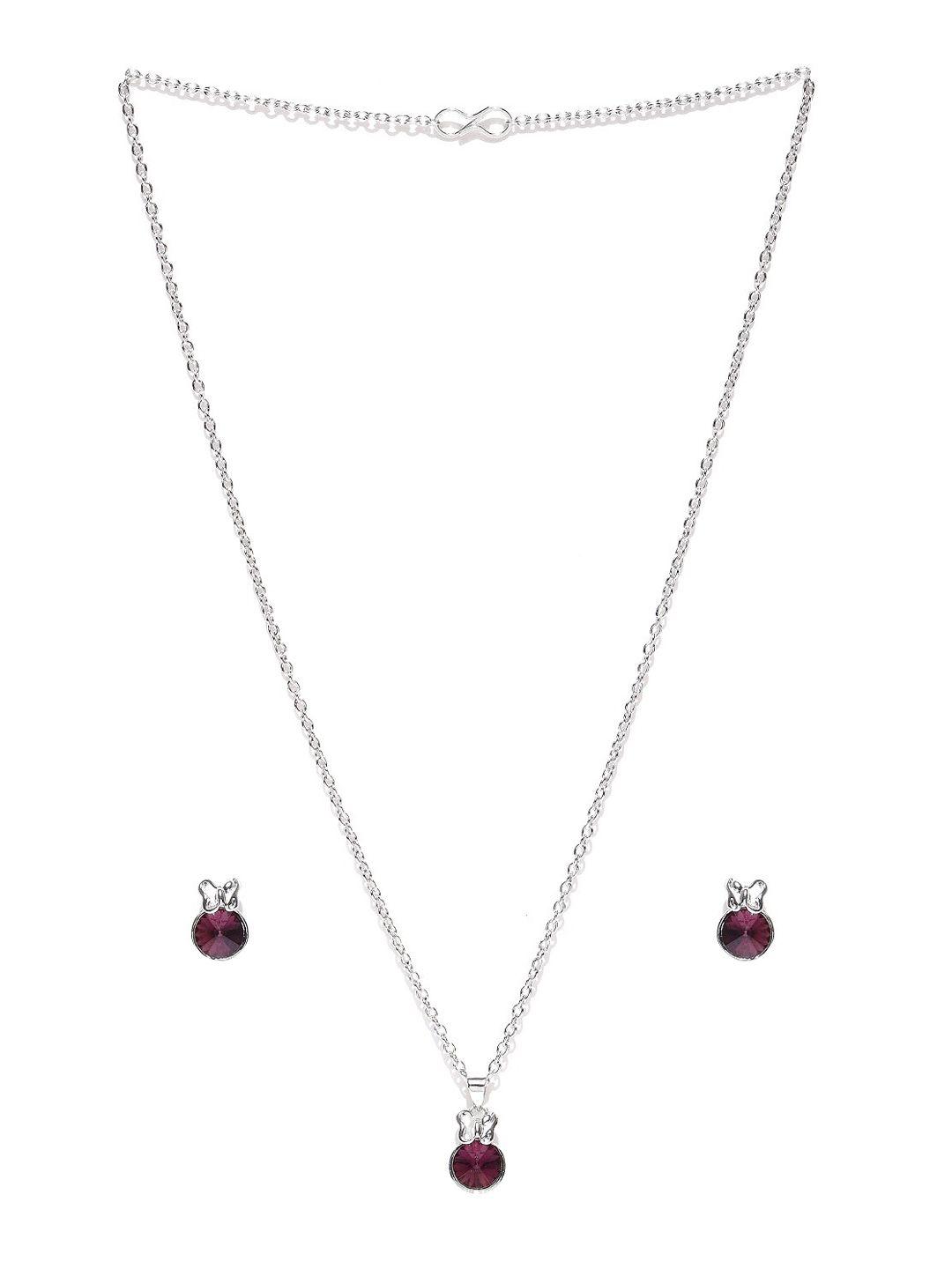 mahi rhodium-plated purple crystal studded jewellery set