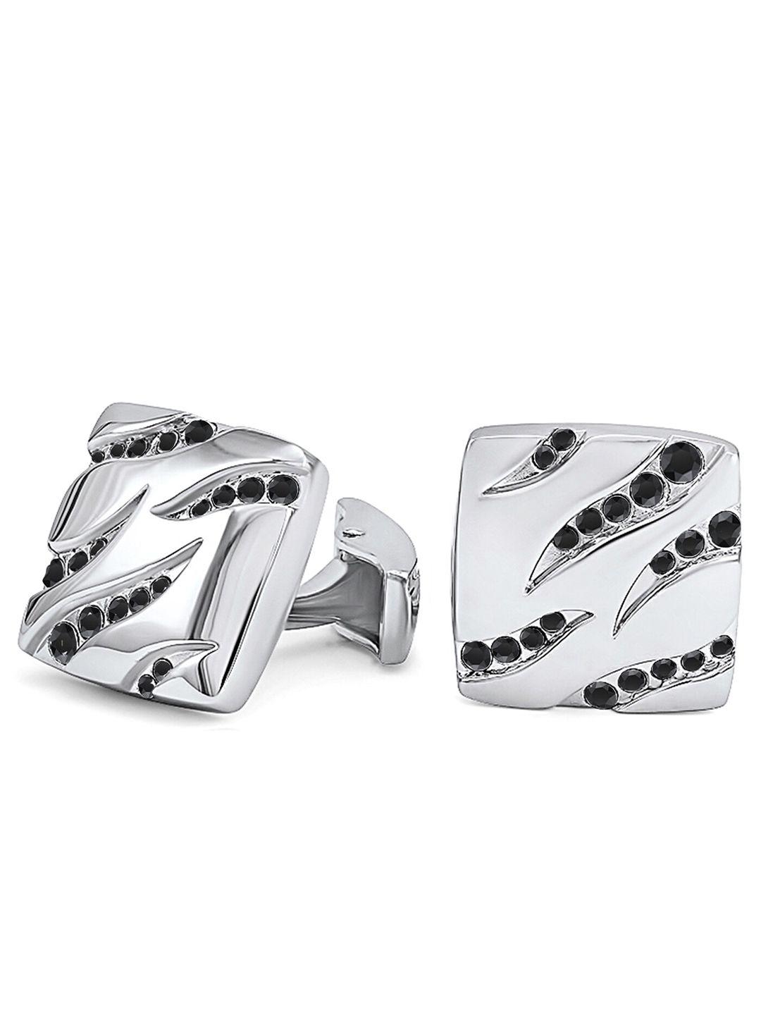 mahi rhodium-plated squarish cufflinks with crystals