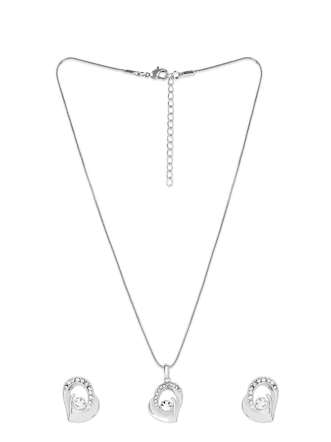 mahi rhodium-plated white stone studded pendant set