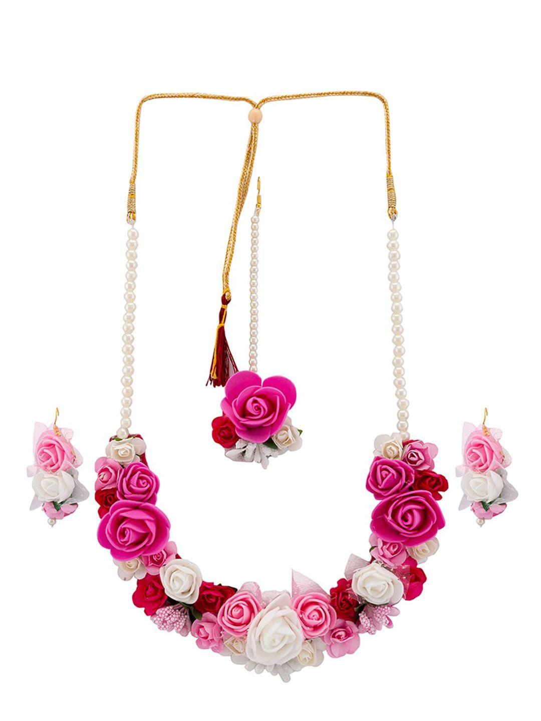 mahi white & pink floral jewellery set