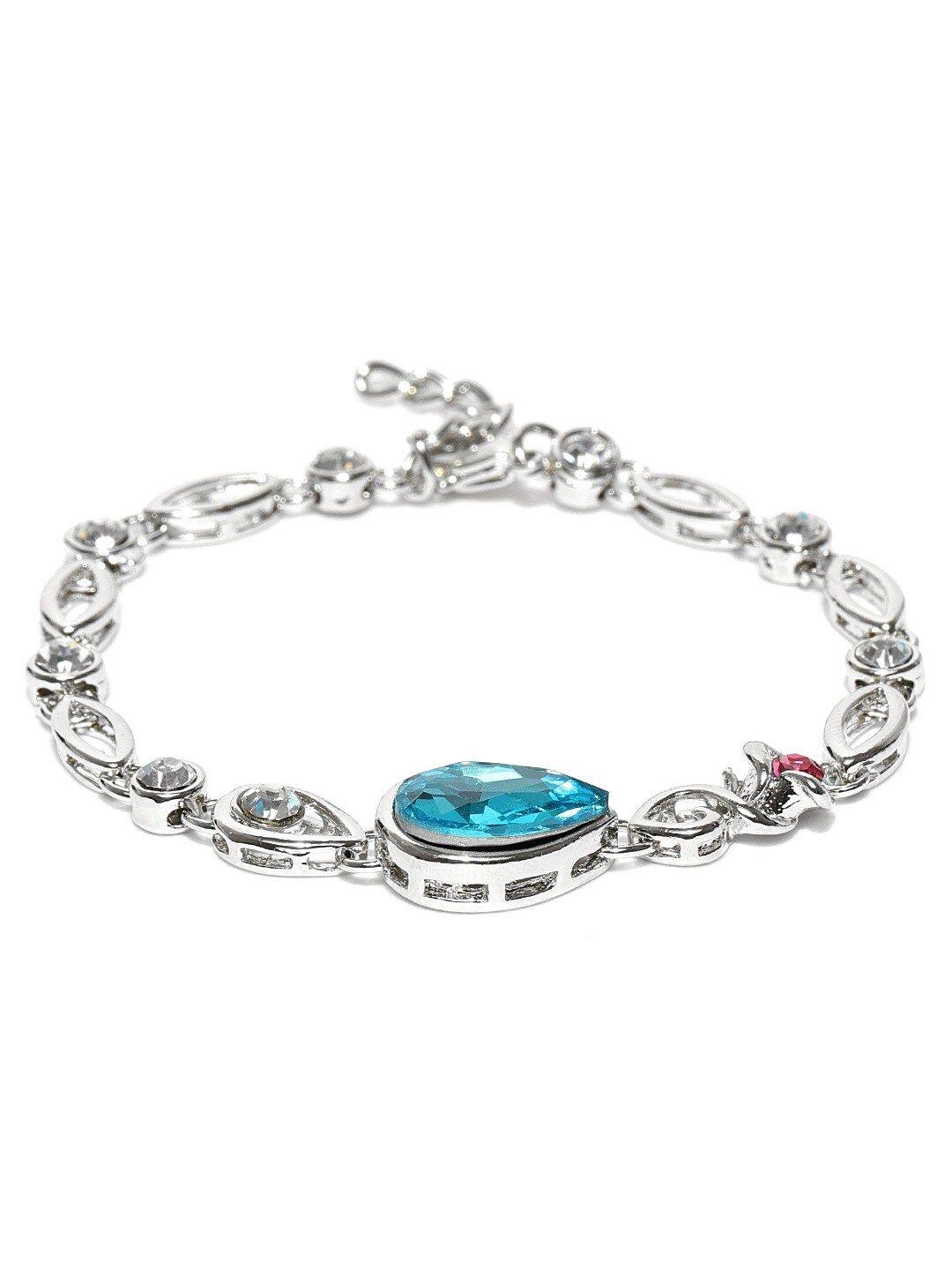 mahi women blue & silver-toned crystals rhodium-plated wraparound bracelet