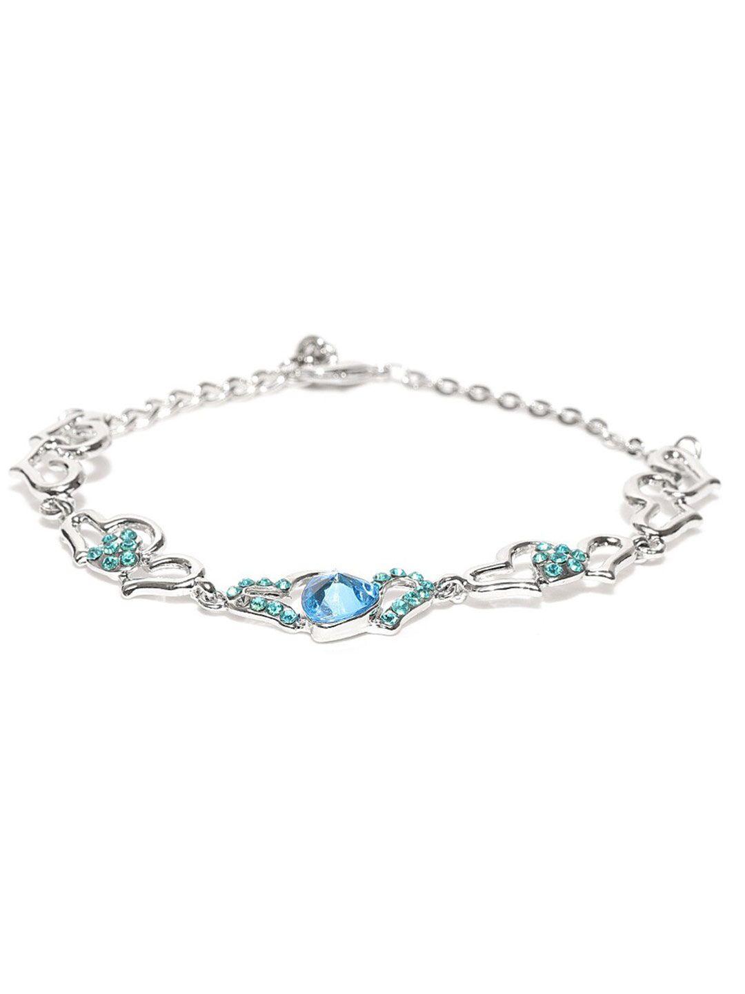 mahi women blue & silver-toned crystals rhodium-plated wraparound bracelet