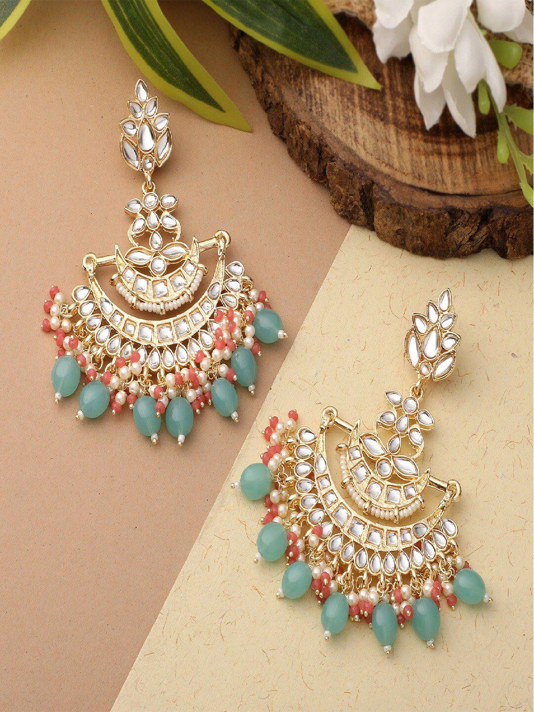 mahi women green & gold-toned contemporary chandbalis earrings