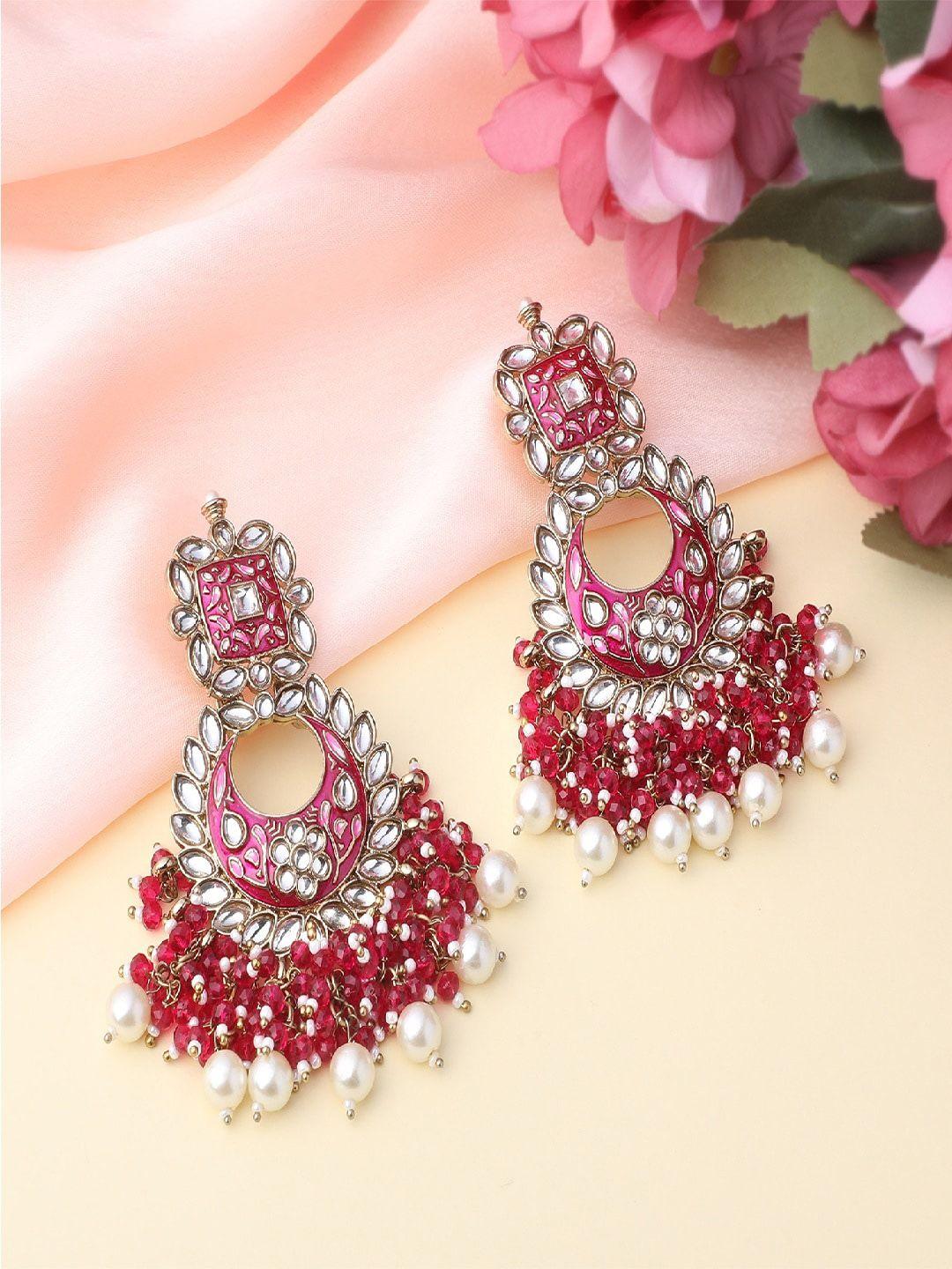 mahi women maroon & white contemporary chandbalis earrings