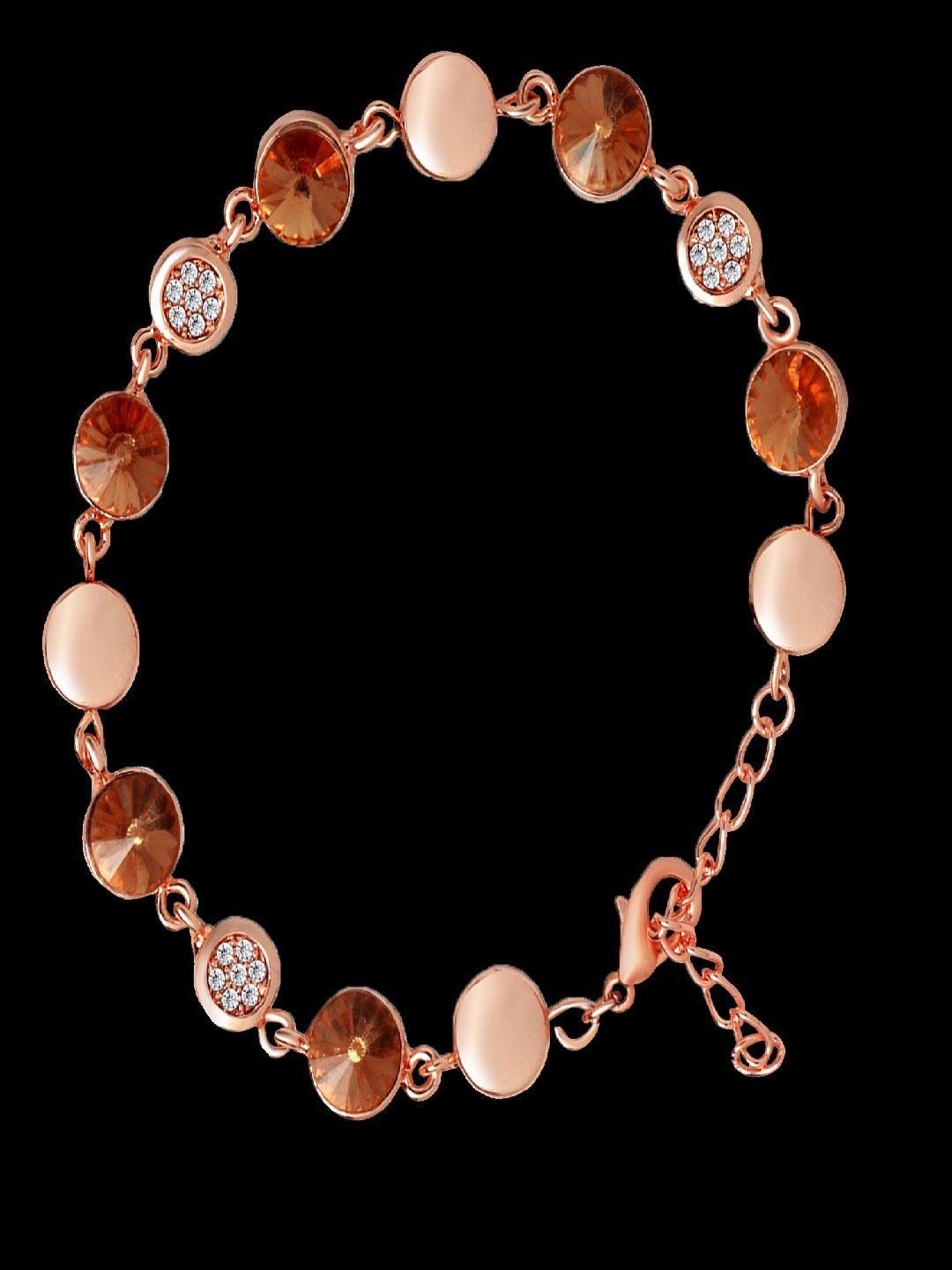 mahi women rose gold & beige crystals rose gold-plated link bracelet