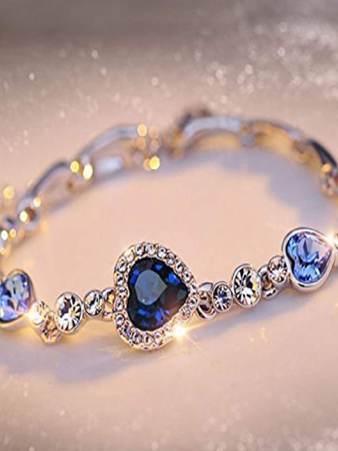 mahi women silver-toned & blue crystals link bracelet