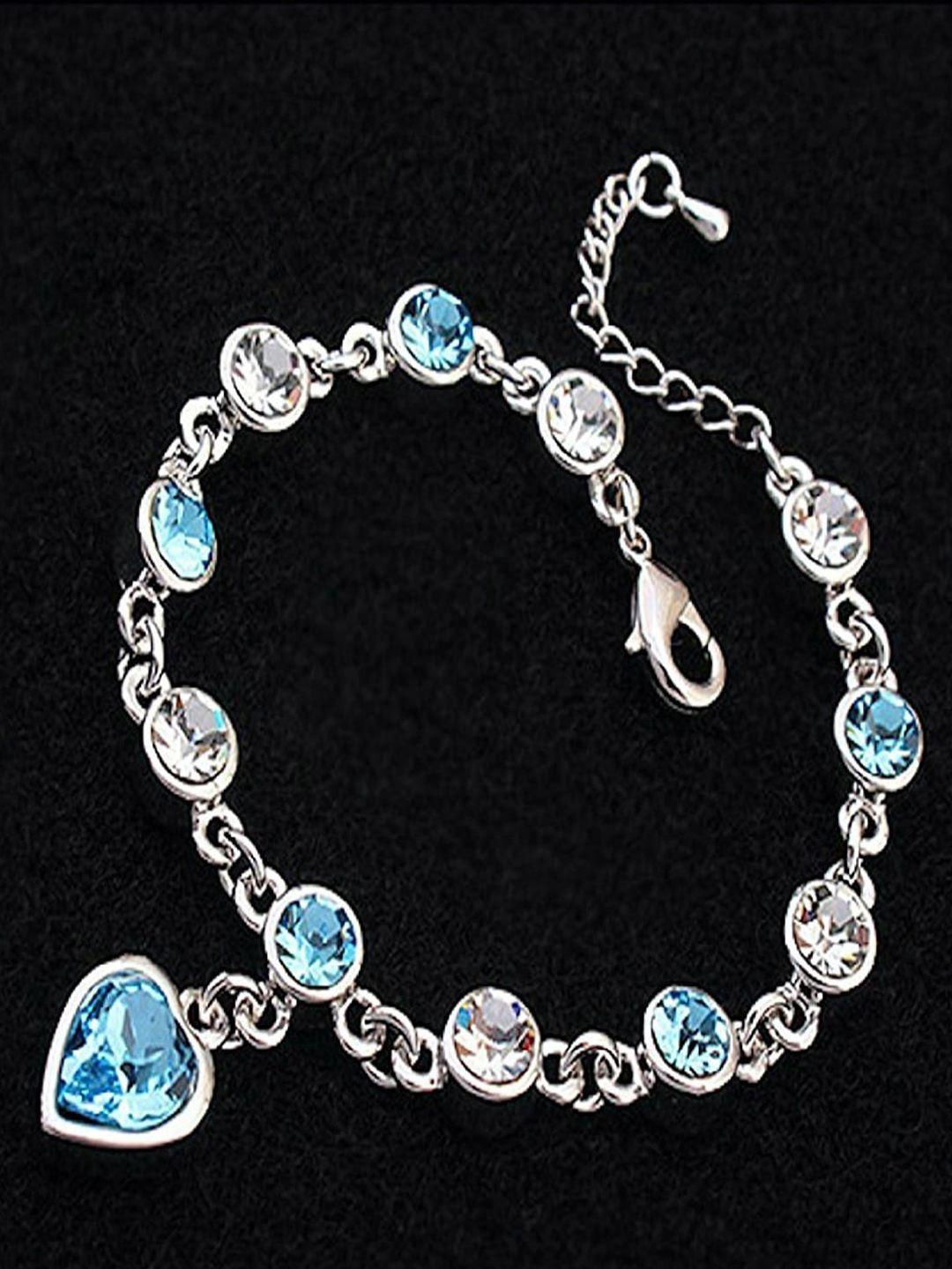 mahi women silver-toned & blue crystals rhodium-plated link bracelet