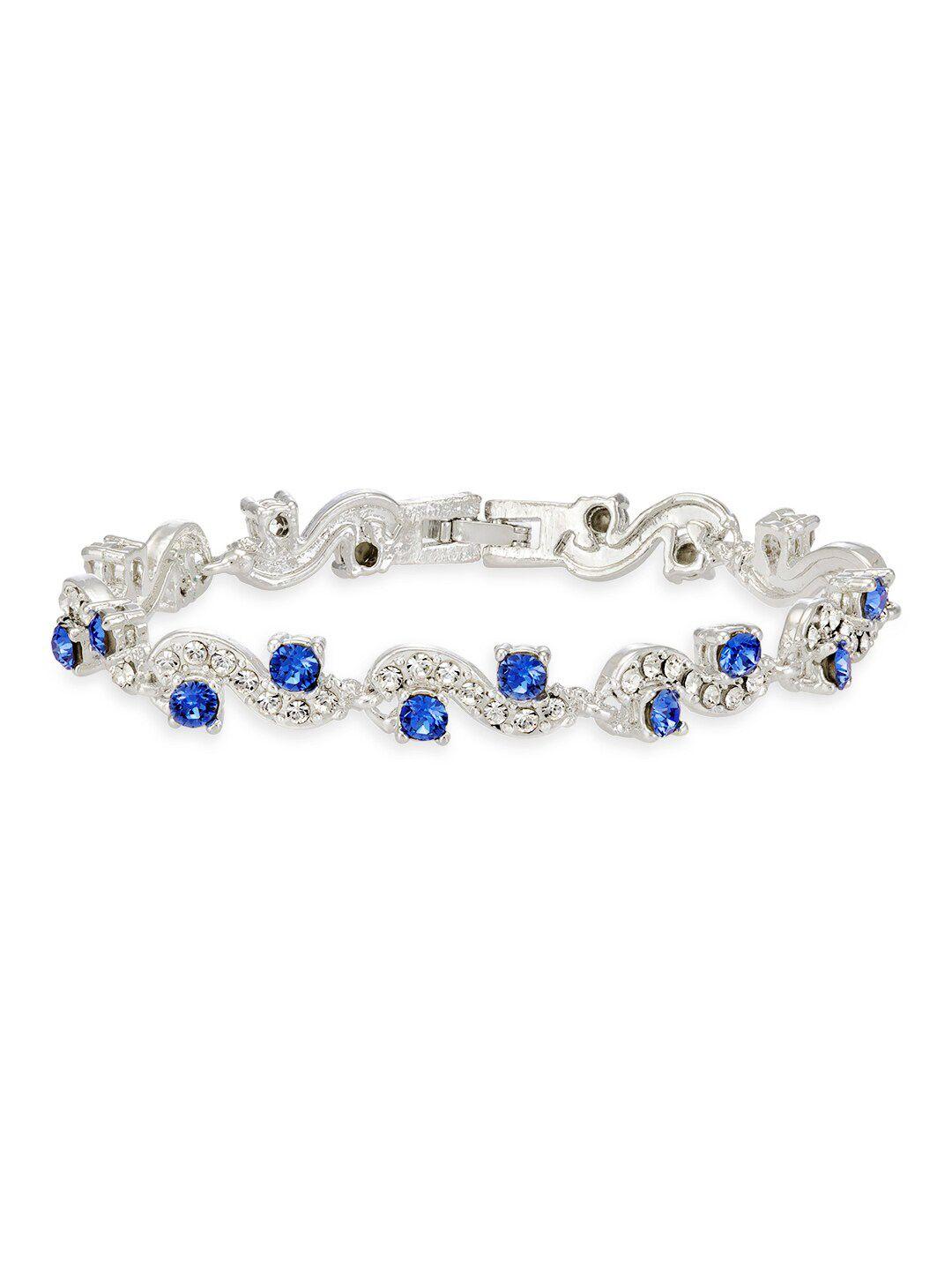 mahi women silver-toned & blue rhodium-plated crystal studded wraparound bracelet