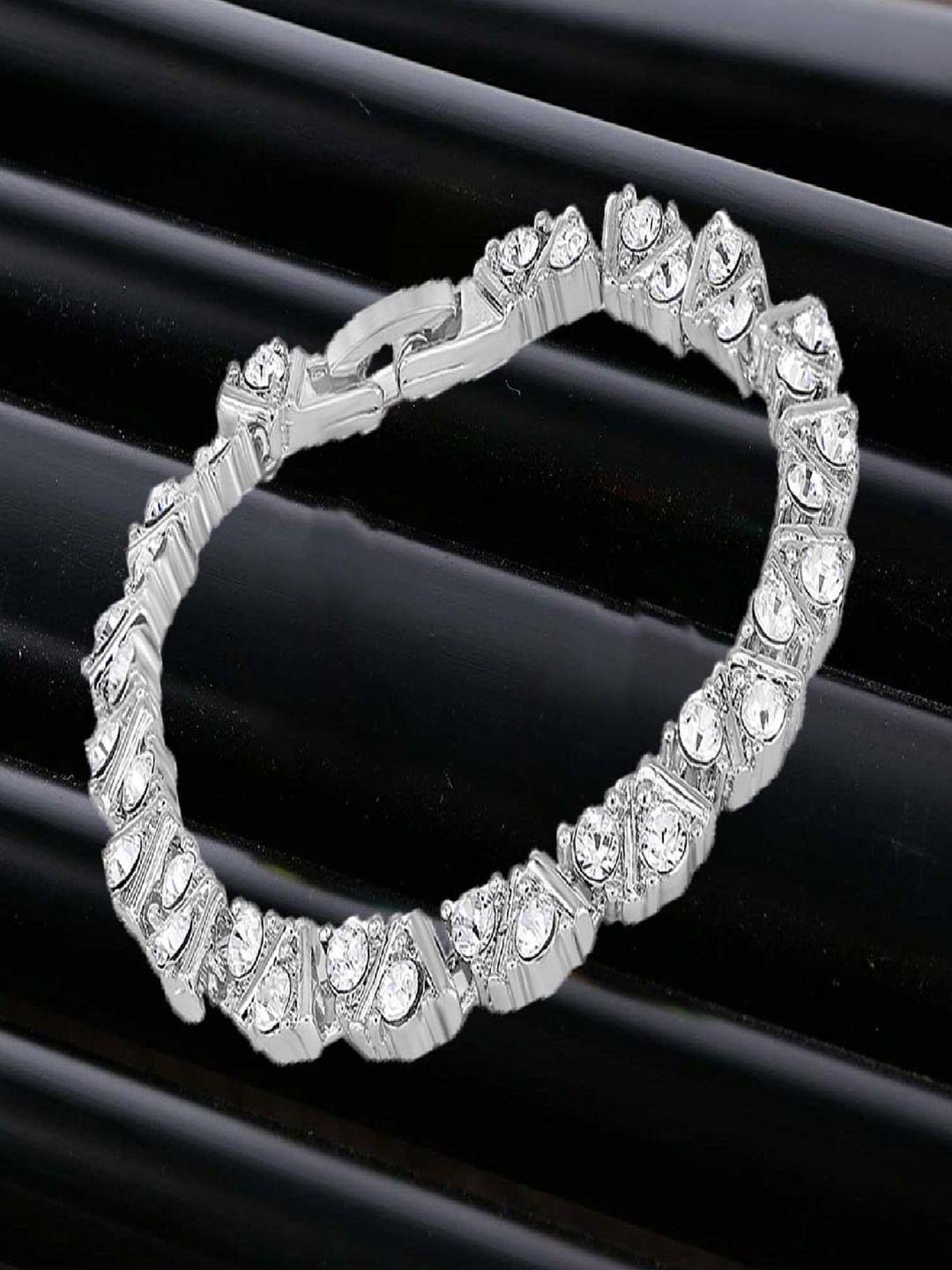 mahi women silver-toned & white crystals rhodium-plated link bracelet