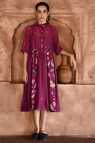 mahogany chanderi digital printed shirt dress