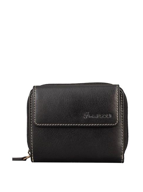 mai soli  black solid zip around wallet for women