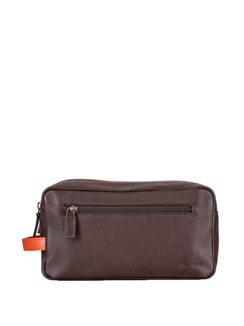 mai soli  brown solid small wrislet toiletry pouch