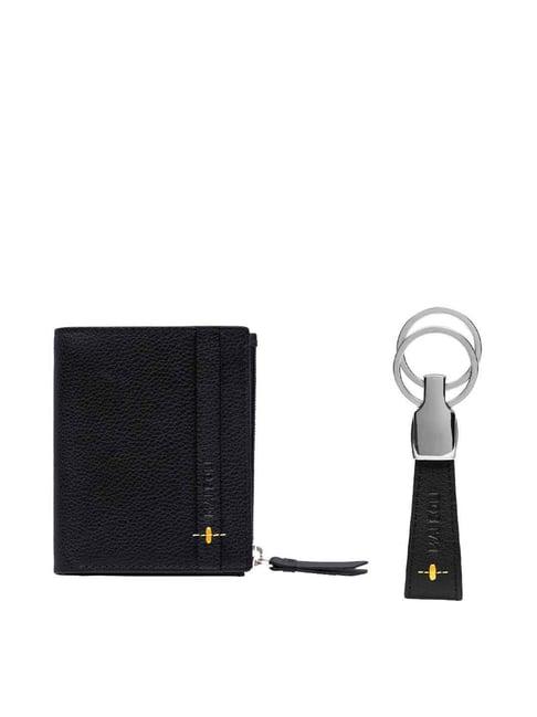 mai soli black & yellow leather wallet & key ring gift set