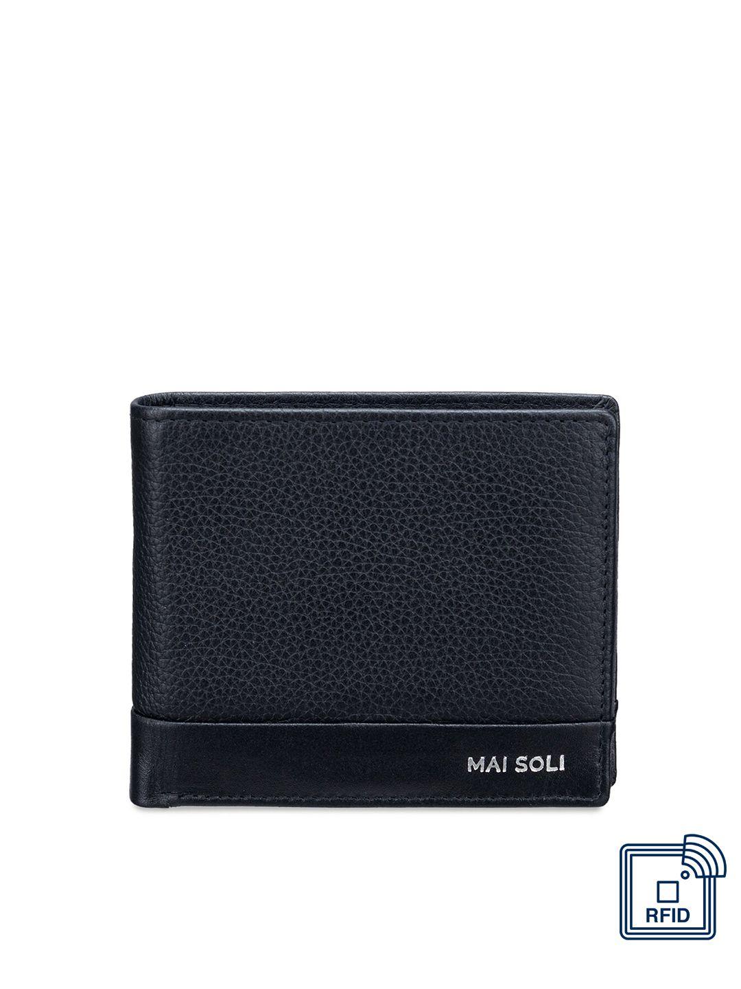 mai soli men black genuine leather rfid protected pilot two fold wallet