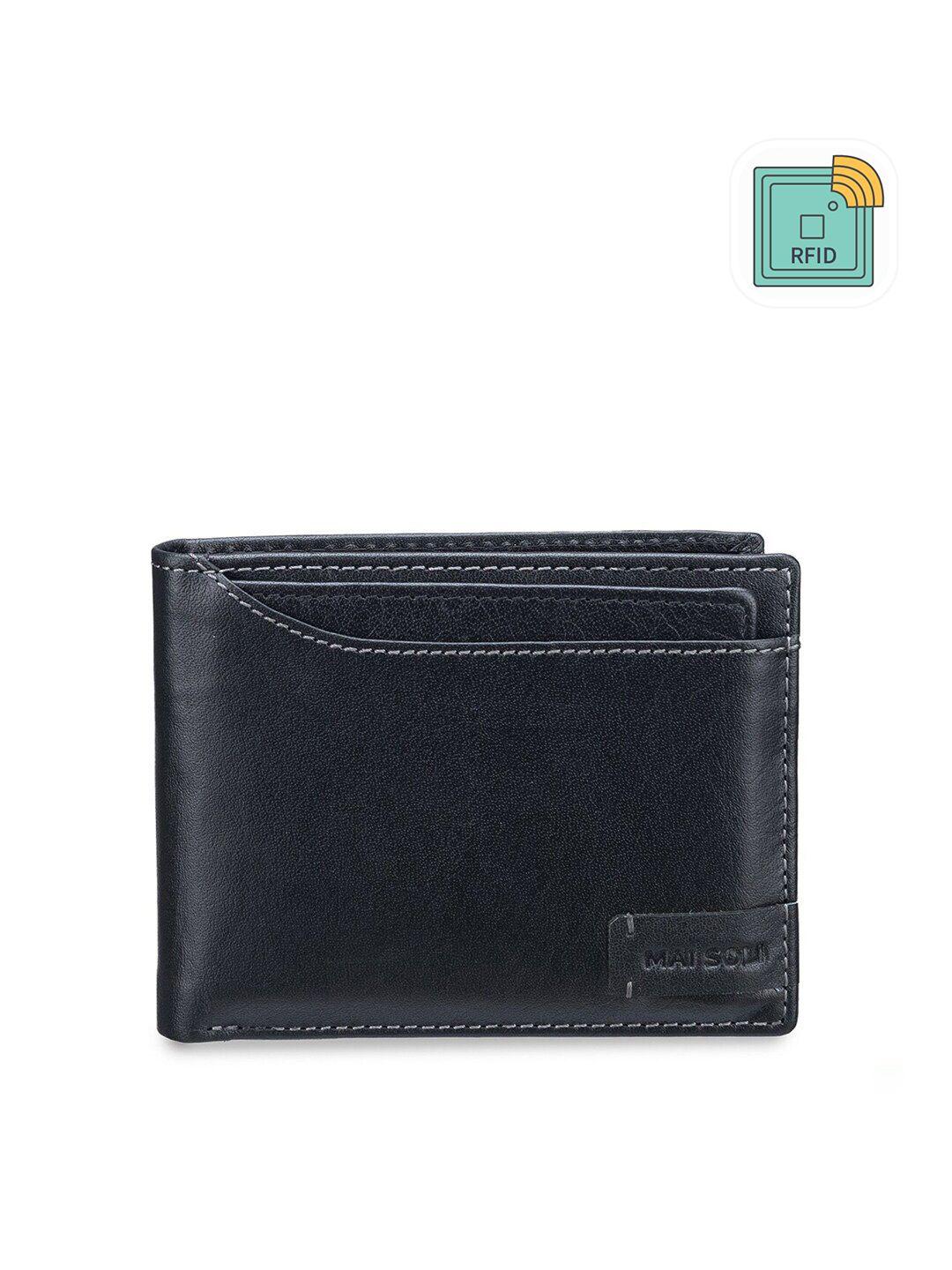 mai soli men black genuine leather rfid two fold wallet with removable card holder