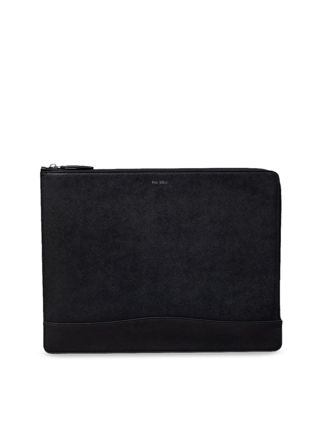 mai soli men black solid leather 14 inch laptop sleeve