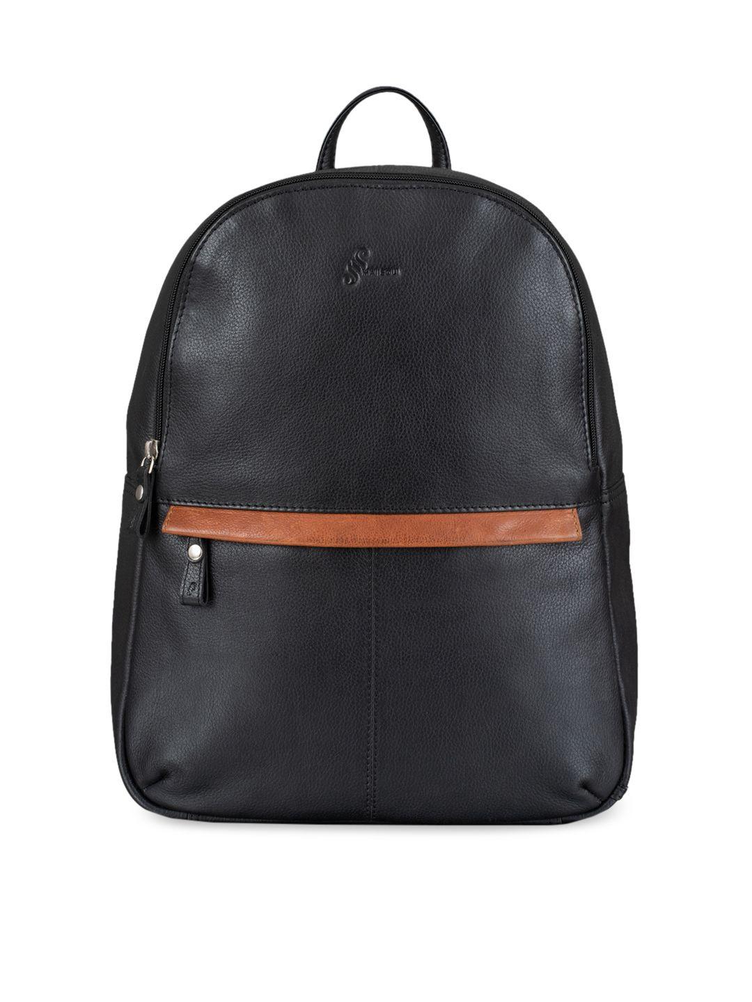 mai soli men black solid leather backpack