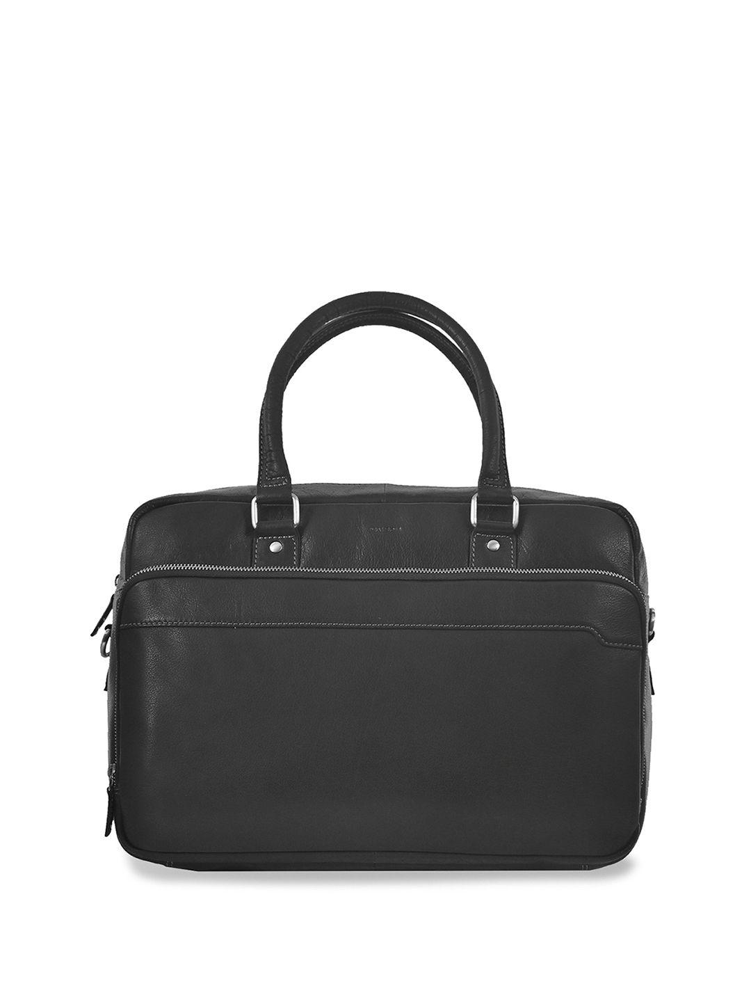 mai soli men black solid leather laptop bag