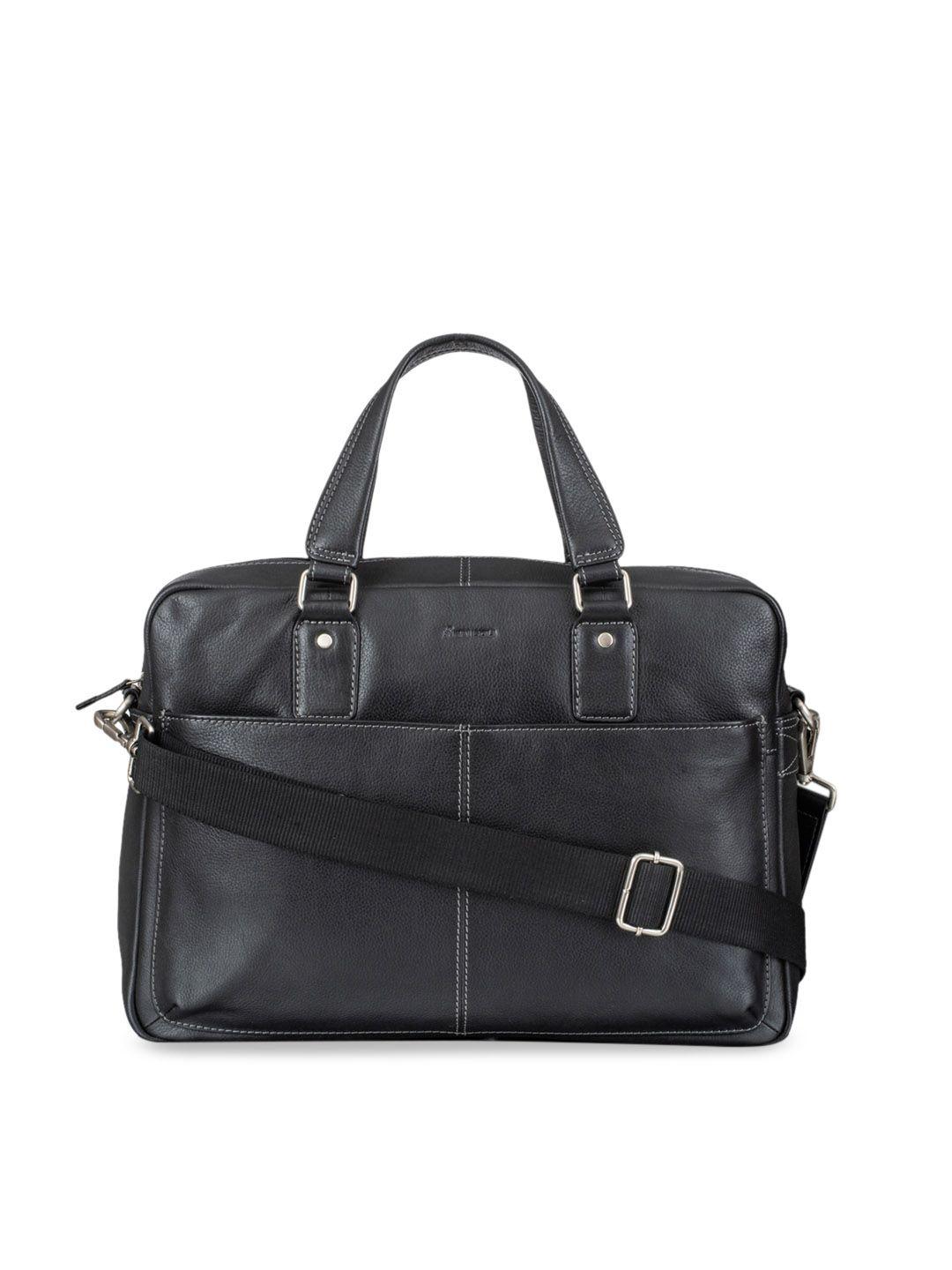 mai soli men black solid leather laptop bag