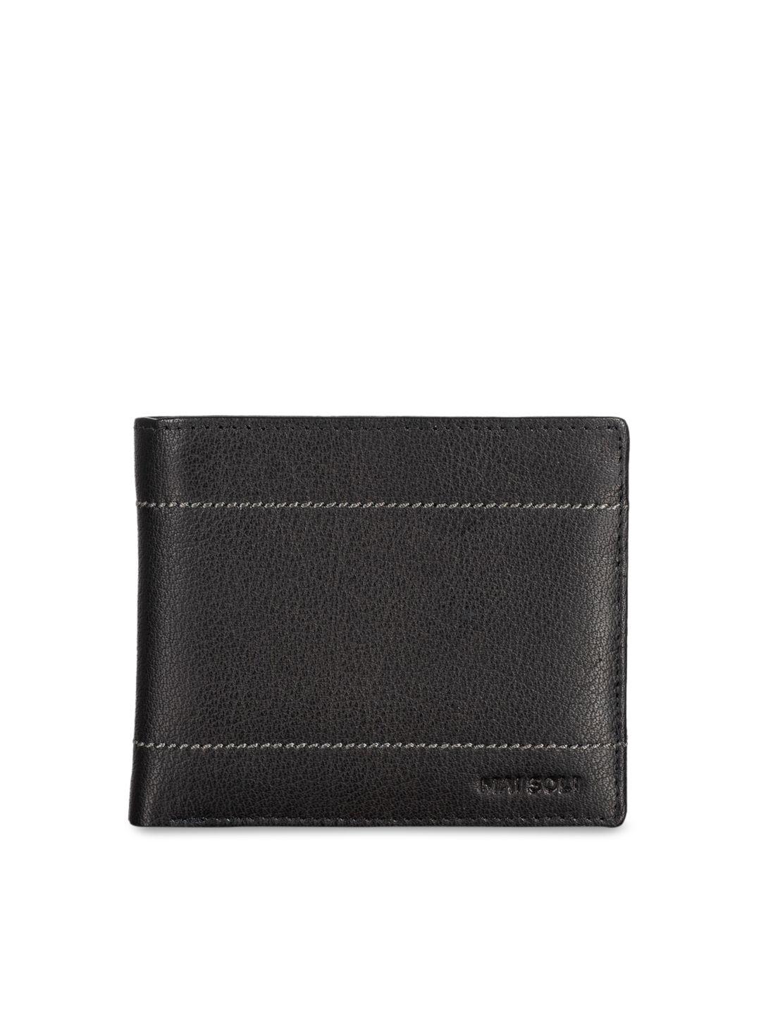 mai soli men black solid leather two fold wallet
