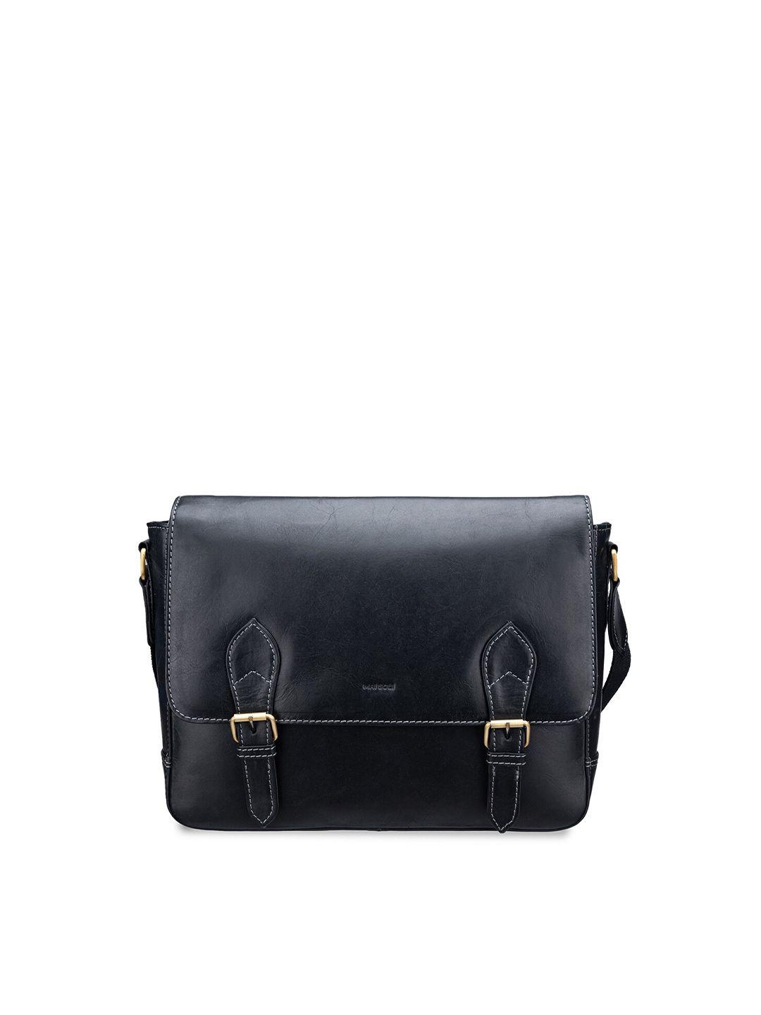 mai soli men black textured messenger bag