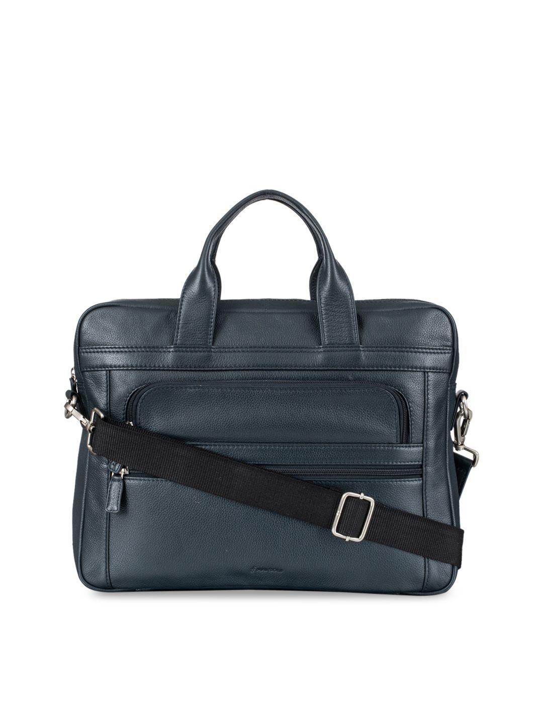 mai soli men blue textured leather laptop bag