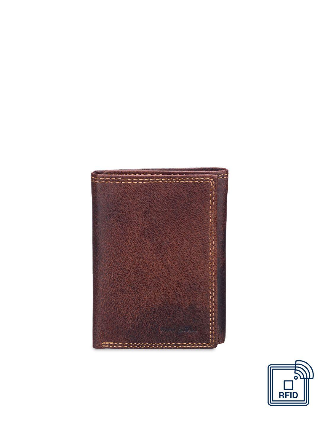 mai soli men brown genuine leather rfid protected dark vintage three fold wallet