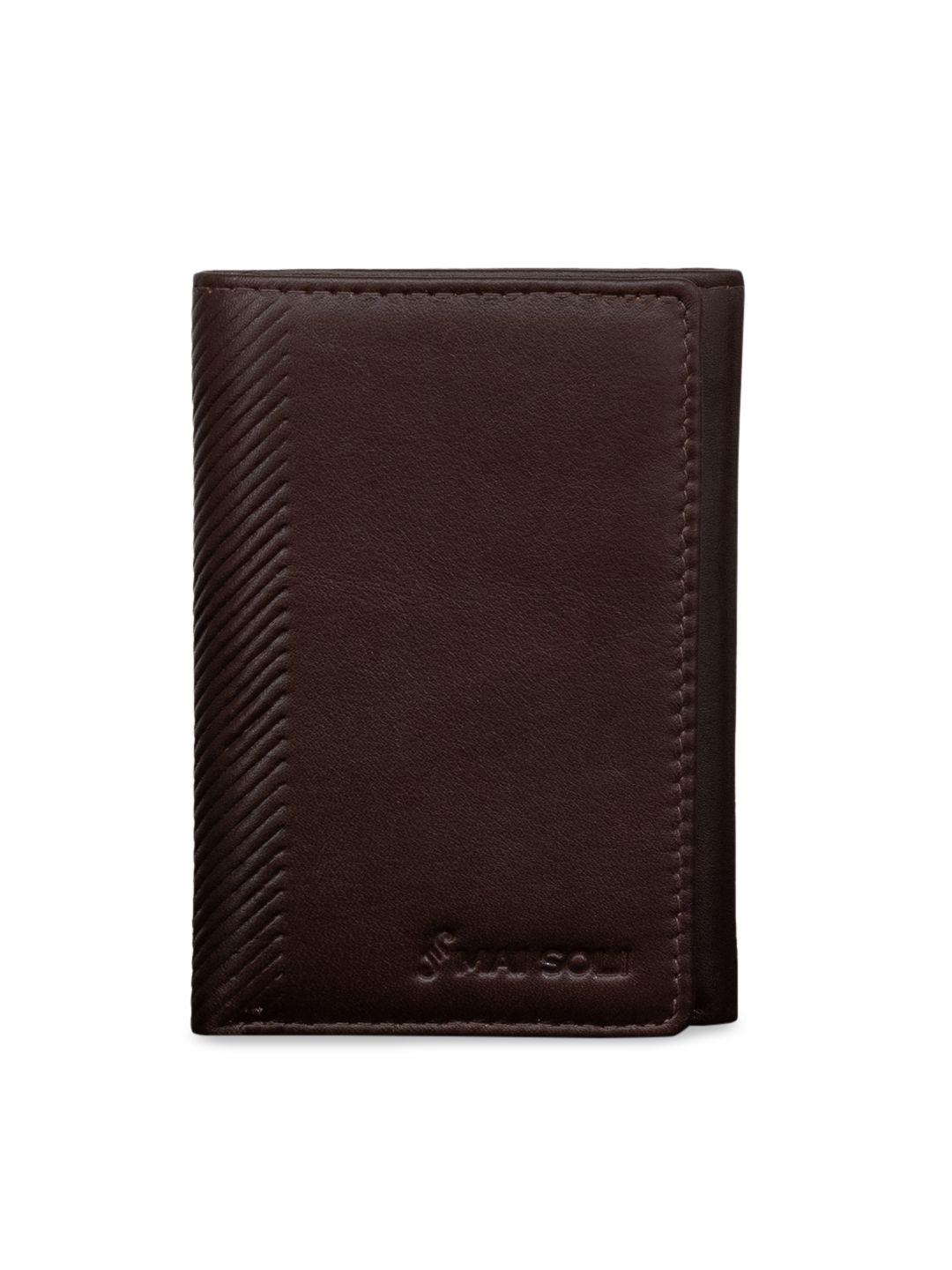 mai soli men brown solid leather three fold wallet