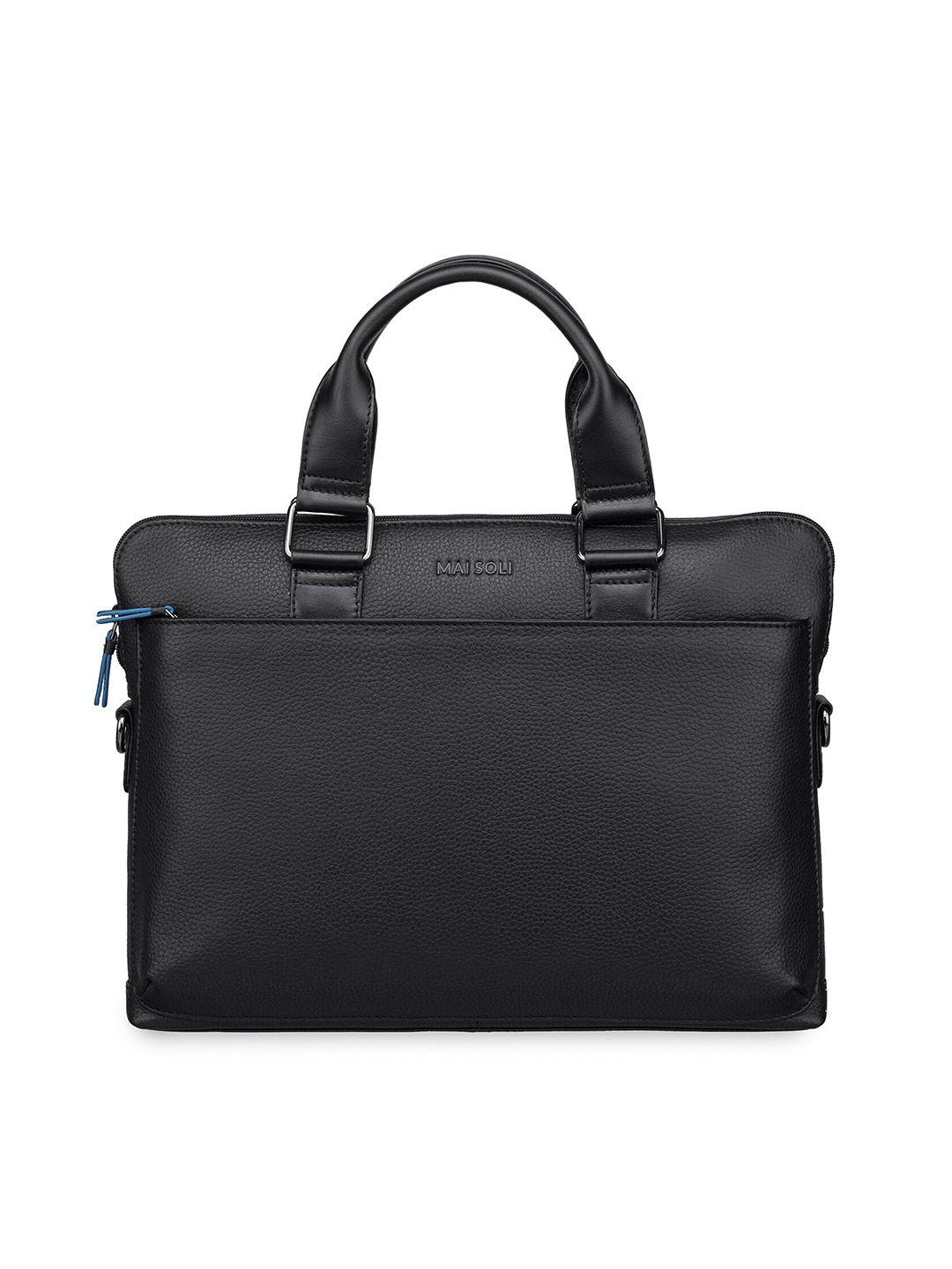 mai soli men textured genuine leather laptop bag