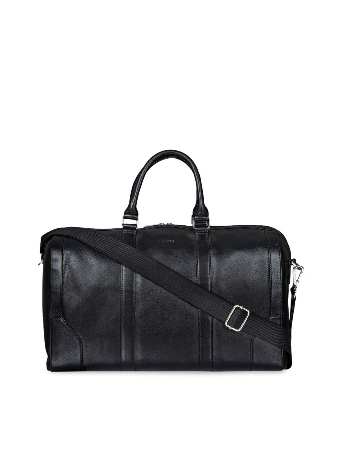 mai soli unisex black solid leather duffle bag