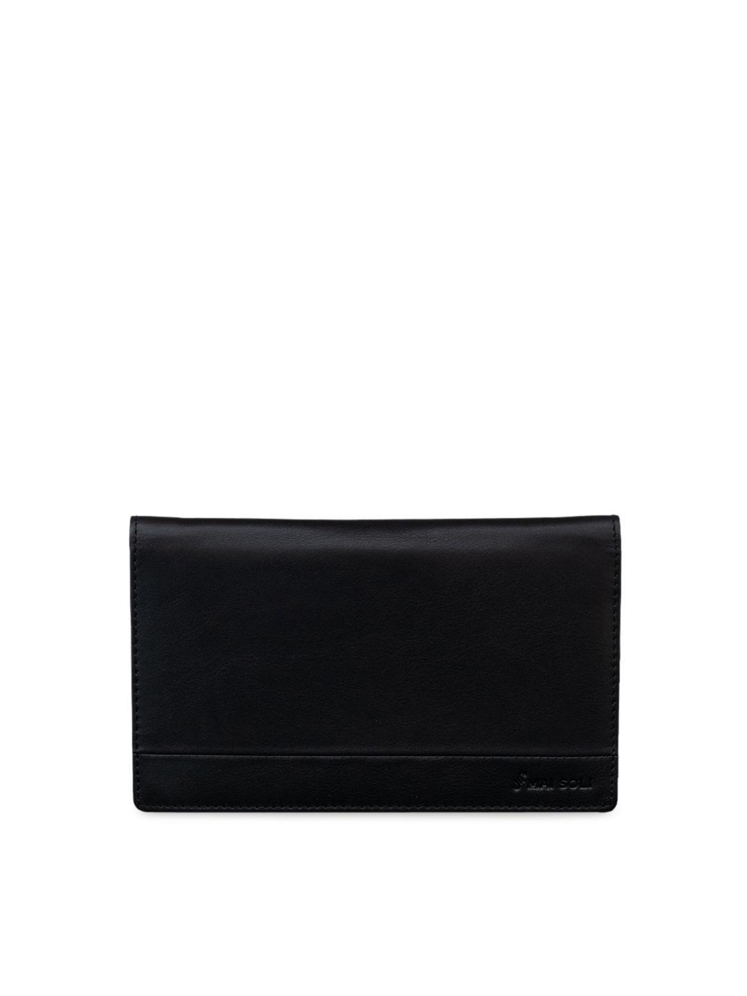 mai soli unisex black solid leather passport holder