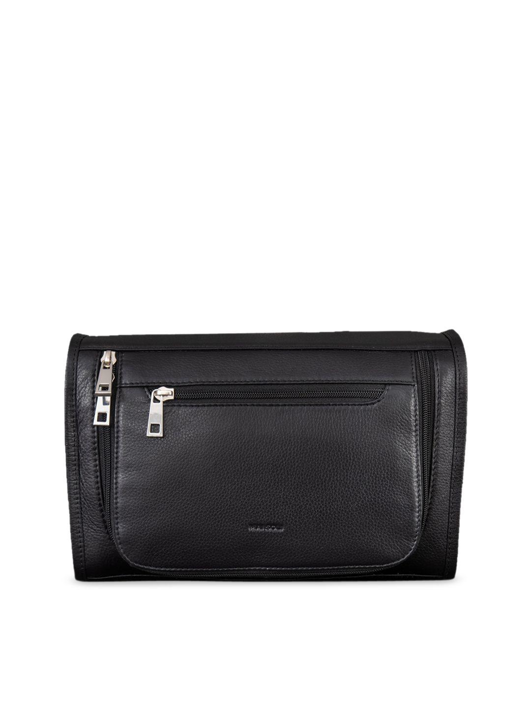 mai soli unisex black solid leather toiletry bag