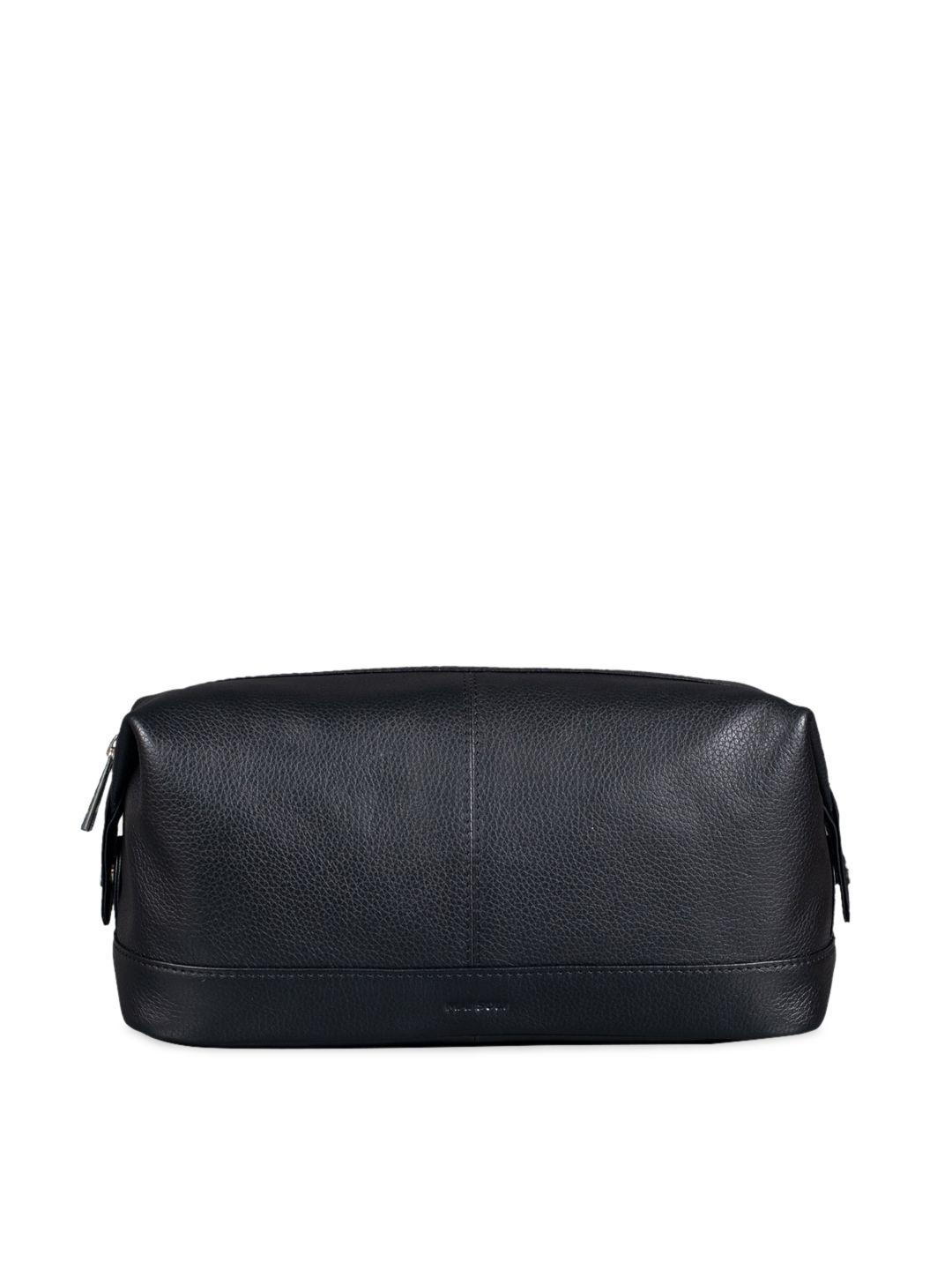 mai soli unisex black textured leather toiletry bag