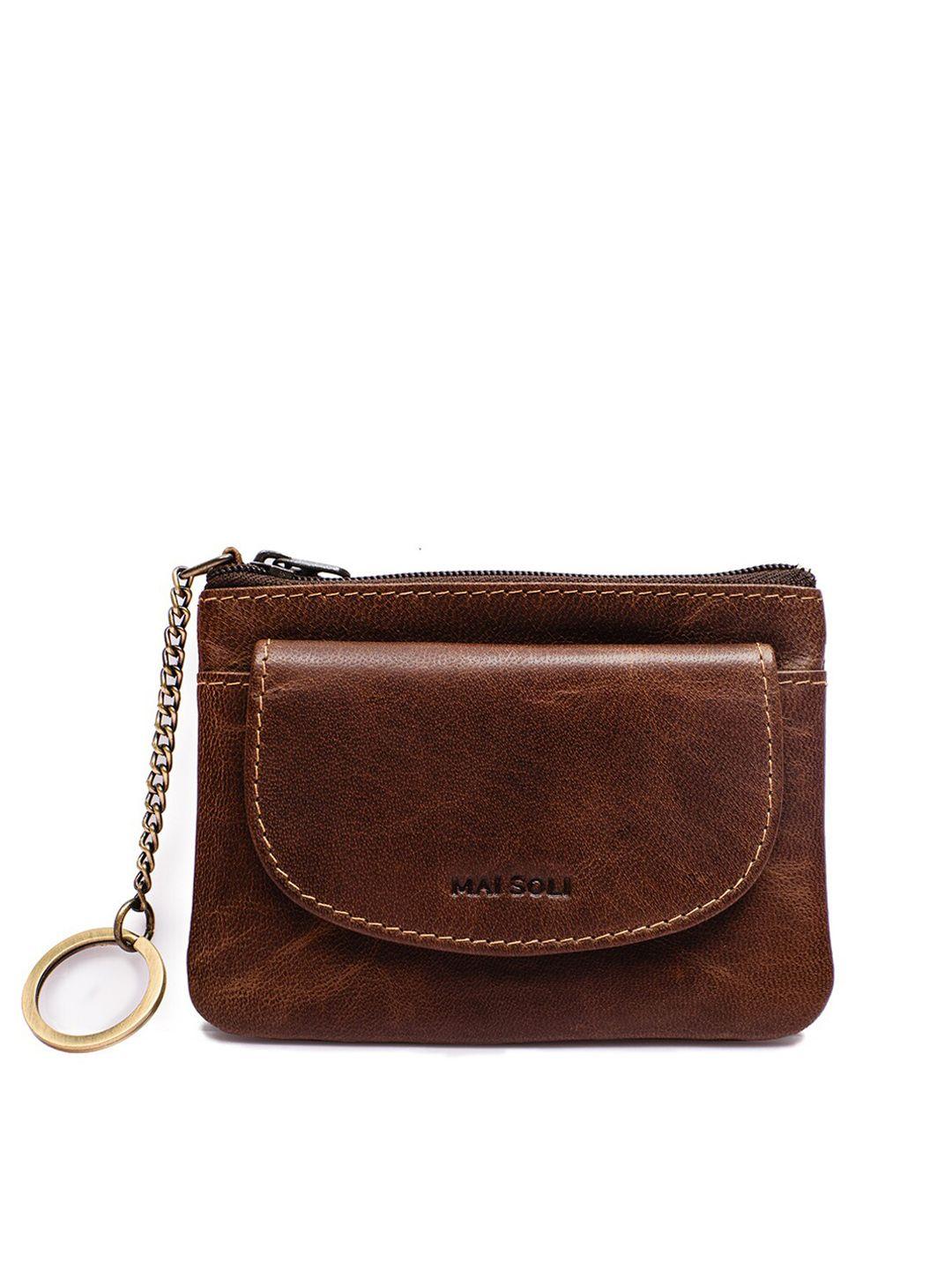 mai soli unisex dark vintage leather zip around pouch  with key ring