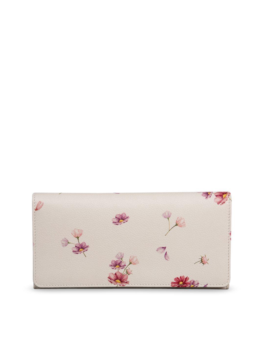 mai soli women beige & red floral printed leather envelope wallet