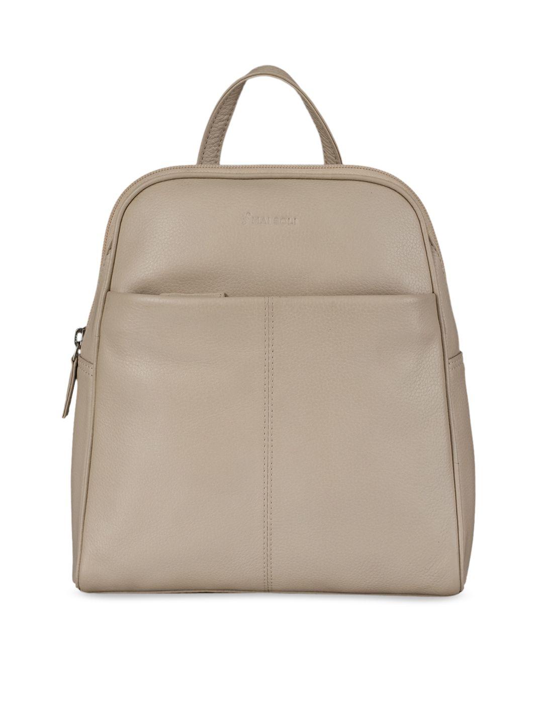 mai soli women beige solid leather backpack