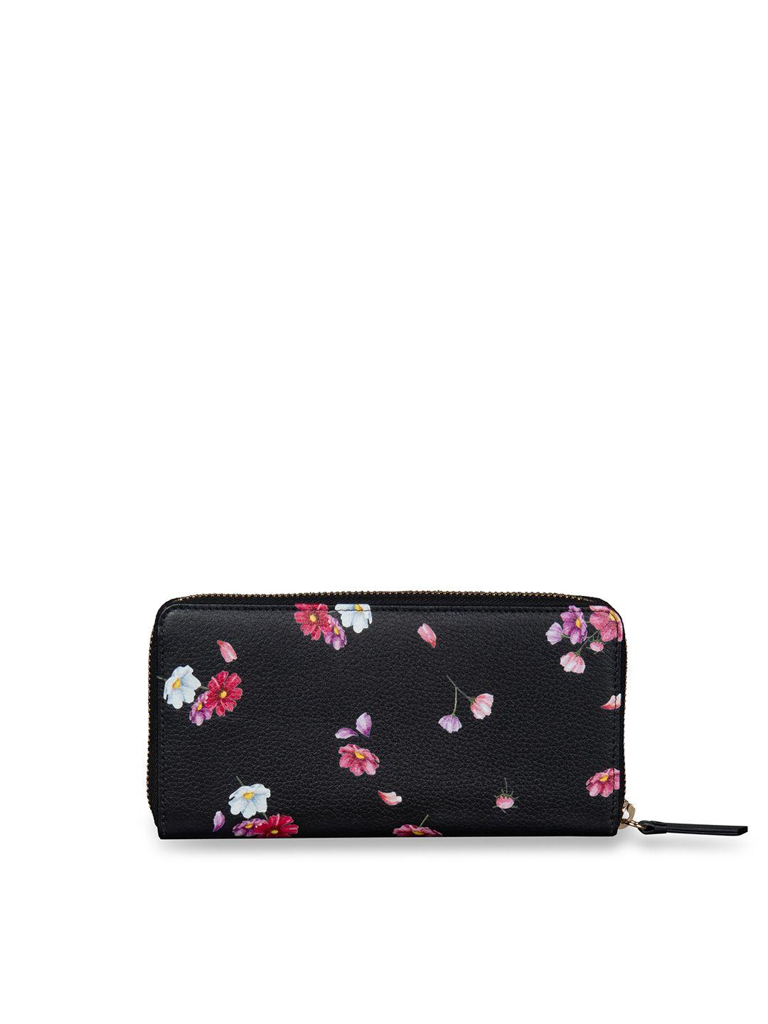 mai soli women black printed leather zip around wallet