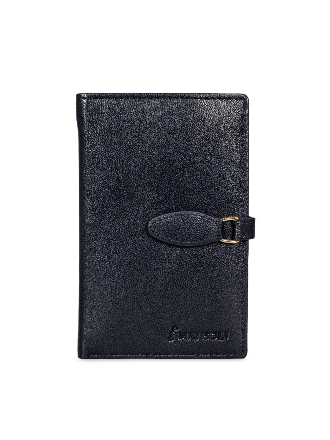 mai soli women black solid leather two fold wallet