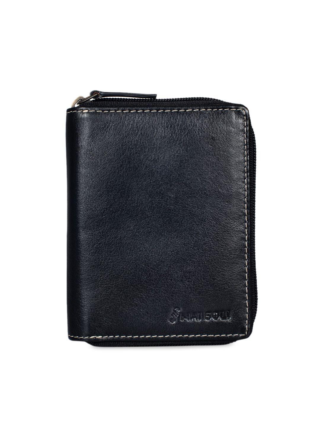 mai soli women black solid leather zip around wallet