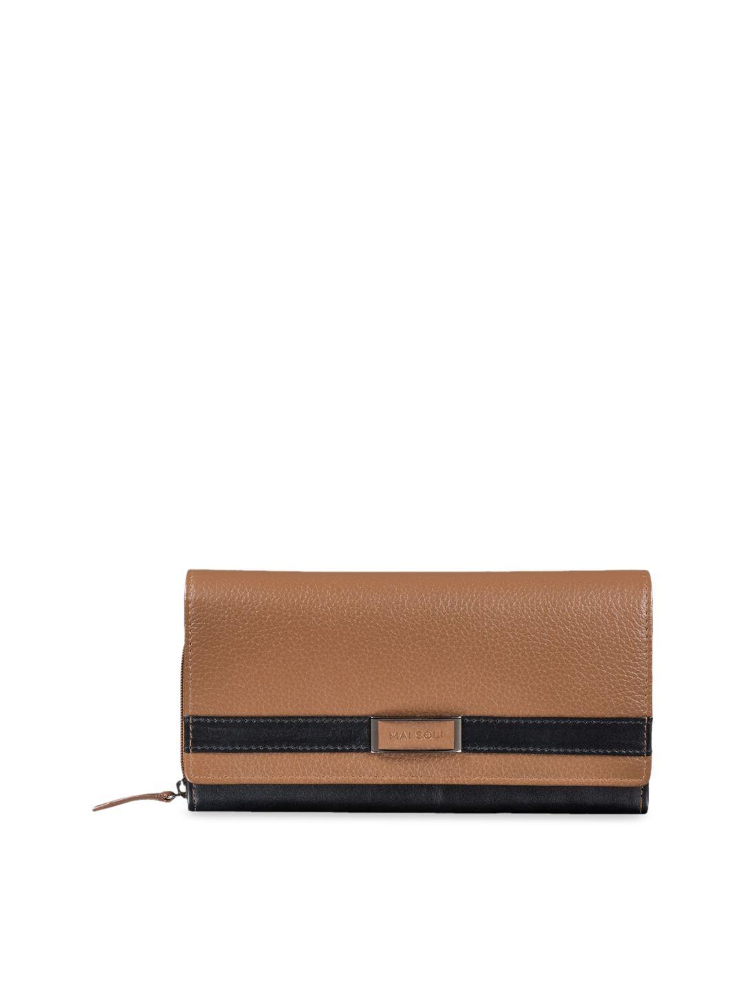 mai soli women brown solid leather two fold wallet