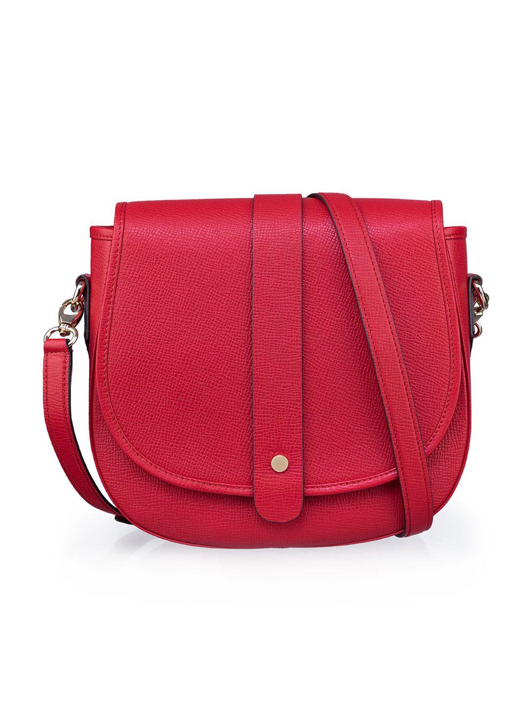 mai soli women cherry-red textured genuine leather madonna sling bag