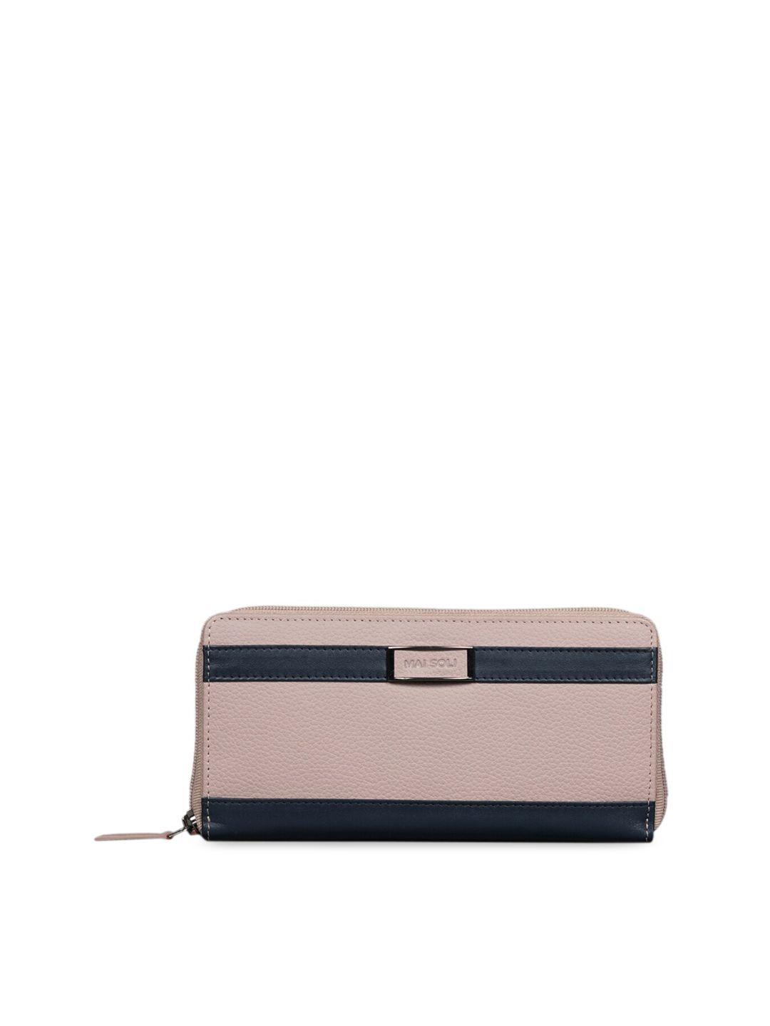 mai soli women pink & blue genuine leather solid zip around wallet