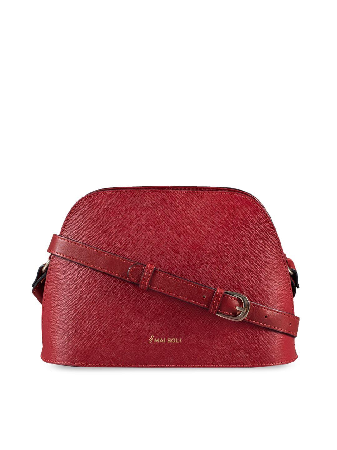 mai soli women red solid leather sling bag