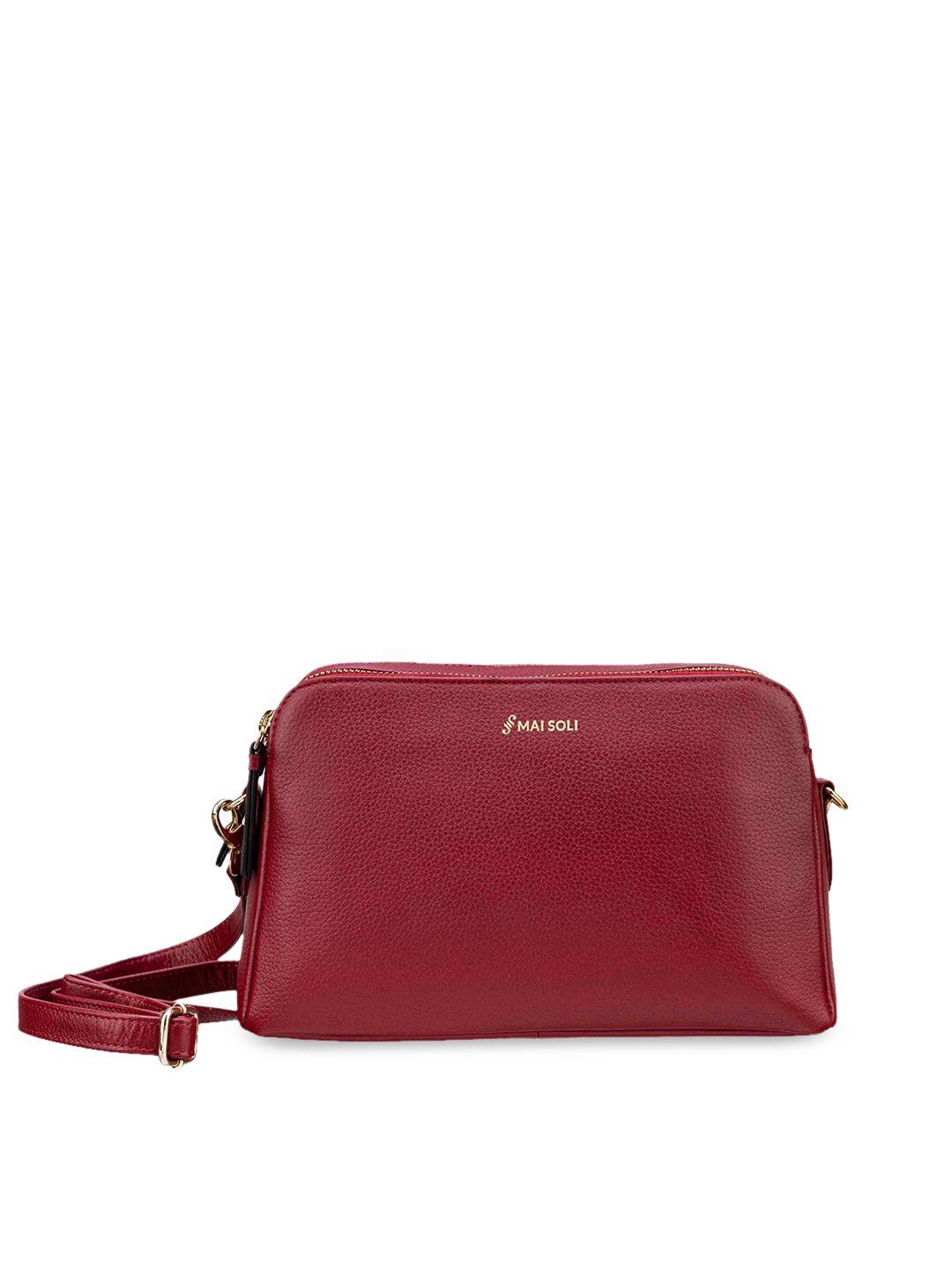 mai soli women red solid leather sling bag
